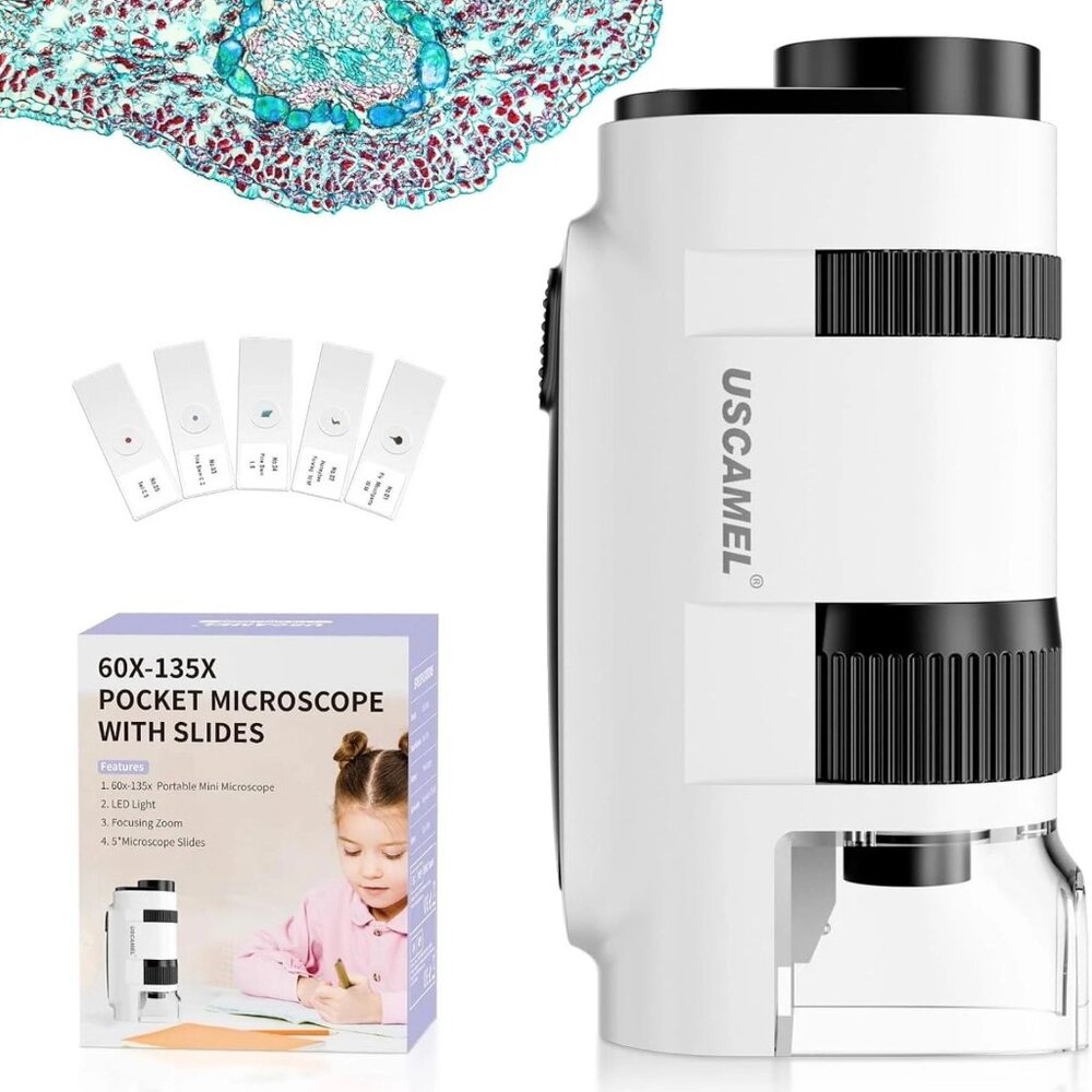 Pocket Microscope for Kids and Adults - 135x Mini Microscope, Portable Handheld